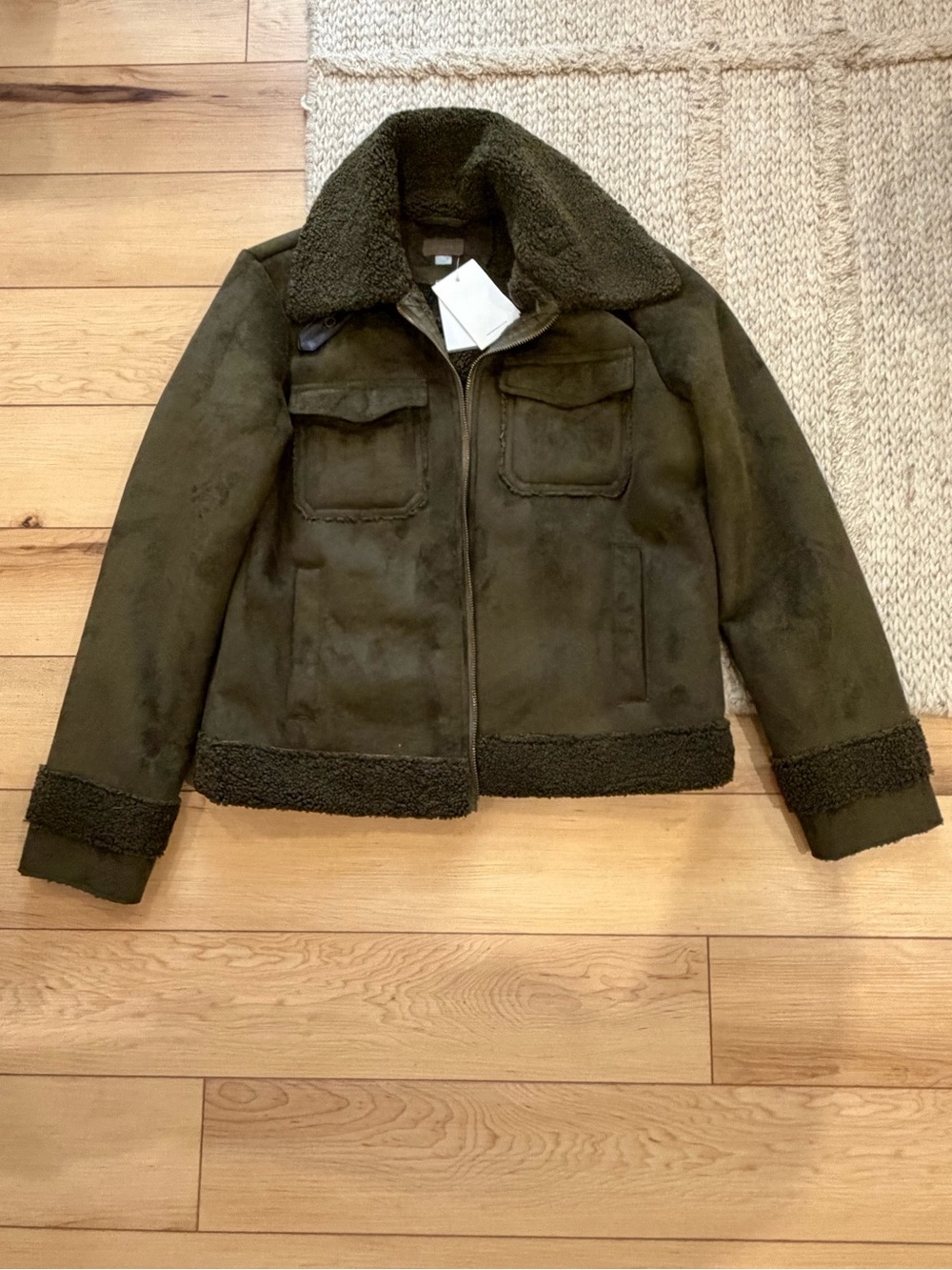 MOTHER women’s Olive Green Faux-Shearling Puffer Jacket